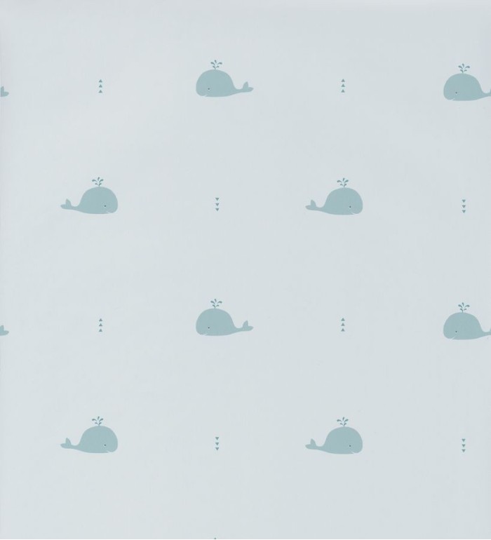 Papel pintado infantil de ballenas pequeñas tonos celestes - Baby Whales 126526