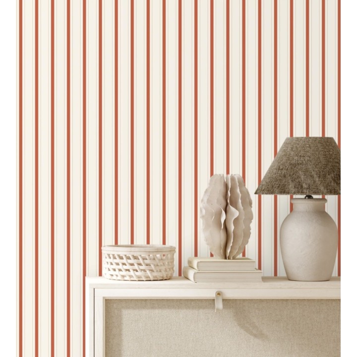 Papel pintado rayas clásicas finas en rojo - Albert Stripes 684440