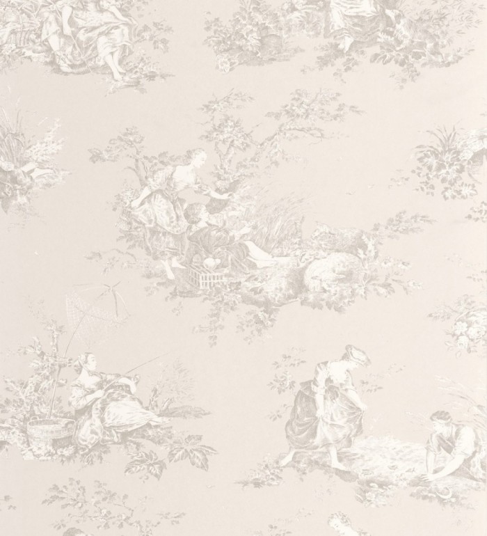 Papel pintado Toile de Jouy beige sobre beige nácar estilo francés - Chambord 684442