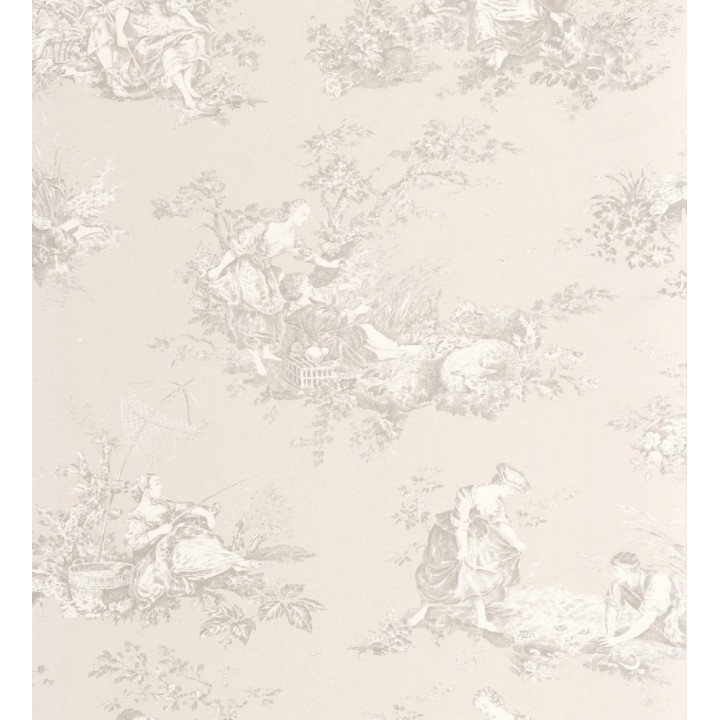 Papel pintado Toile de Jouy beige sobre beige nácar estilo francés - Chambord 684442