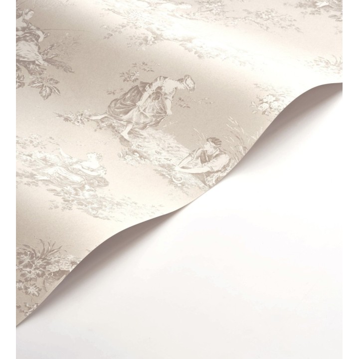 Papel pintado Toile de Jouy beige sobre beige nácar estilo francés - Chambord 684442