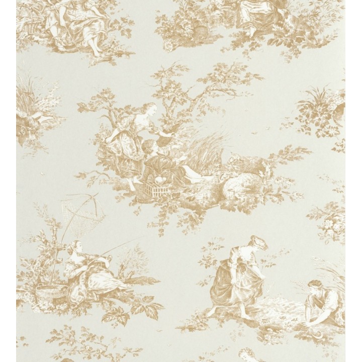 Papel pintado Toile de Jouy mostaza fondo color champagne estilo francés - Chambord 684447