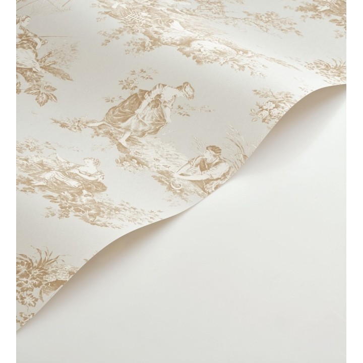 Papel pintado Toile de Jouy mostaza fondo color champagne estilo francés - Chambord 684447