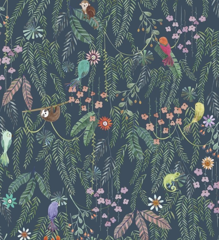 Papel pintado selva mágica de pájaros y flores - Seine Eden 684451