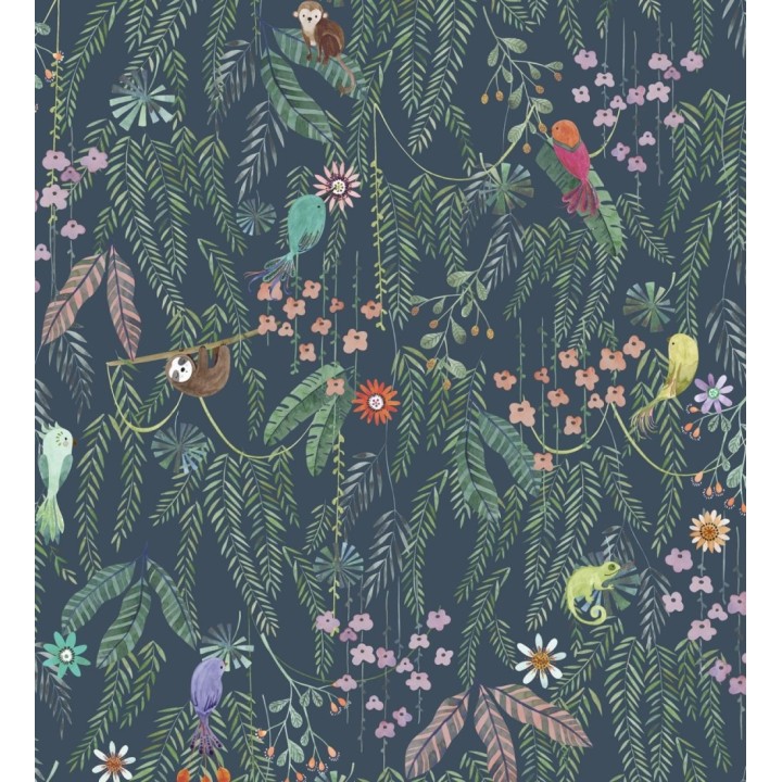 Papel pintado selva mágica de pájaros y flores - Seine Eden 684451