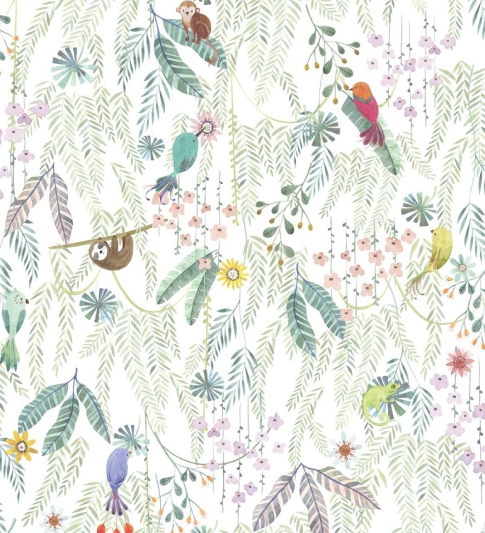 Papel pintado selva mágica de pájaros y flores - Seine Eden 684452