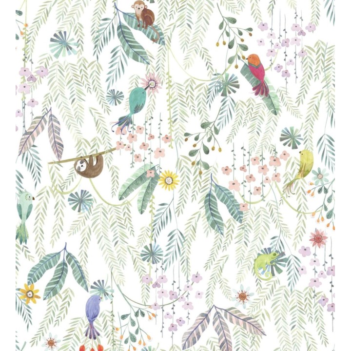 Papel pintado selva mágica de pájaros y flores - Seine Eden 684452