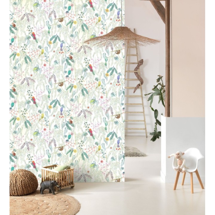 Papel pintado selva mágica de pájaros y flores - Seine Eden 684452