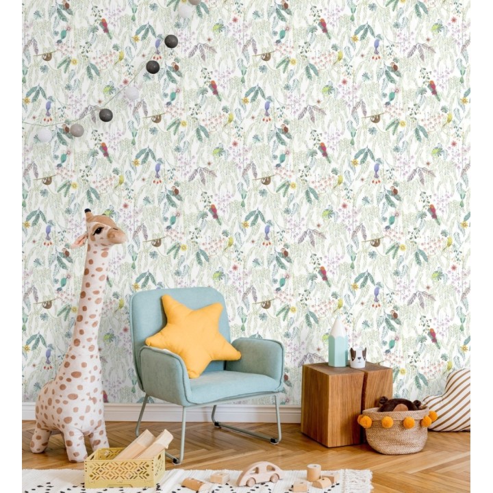 Papel pintado selva mágica de pájaros y flores - Seine Eden 684452