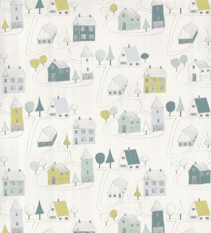 Papel pintado infantil casas y jardines - Our City 126533
