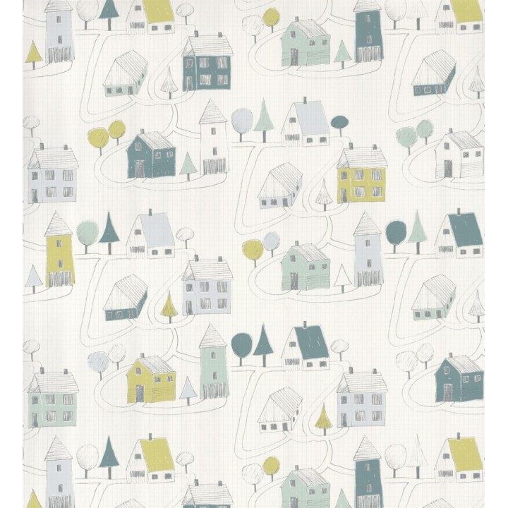 Papel pintado infantil casas y jardines - Our City 126533
