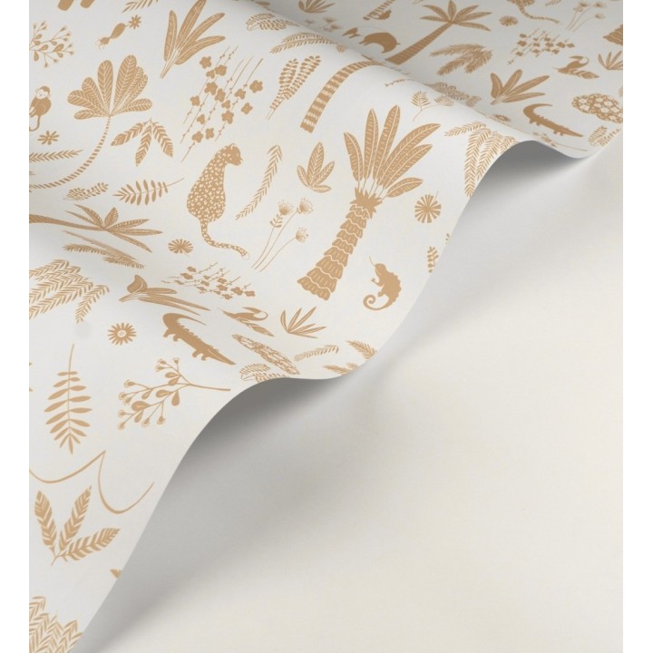 Papel pintado selva minimalista animales y palmeras ocre anaranjado y blanco - Milo Safari 684454