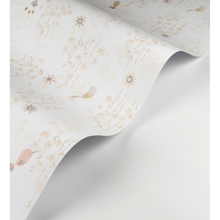 Papel pintado de pajaritos y flores color beige rosáceo - Alma Birds 684460