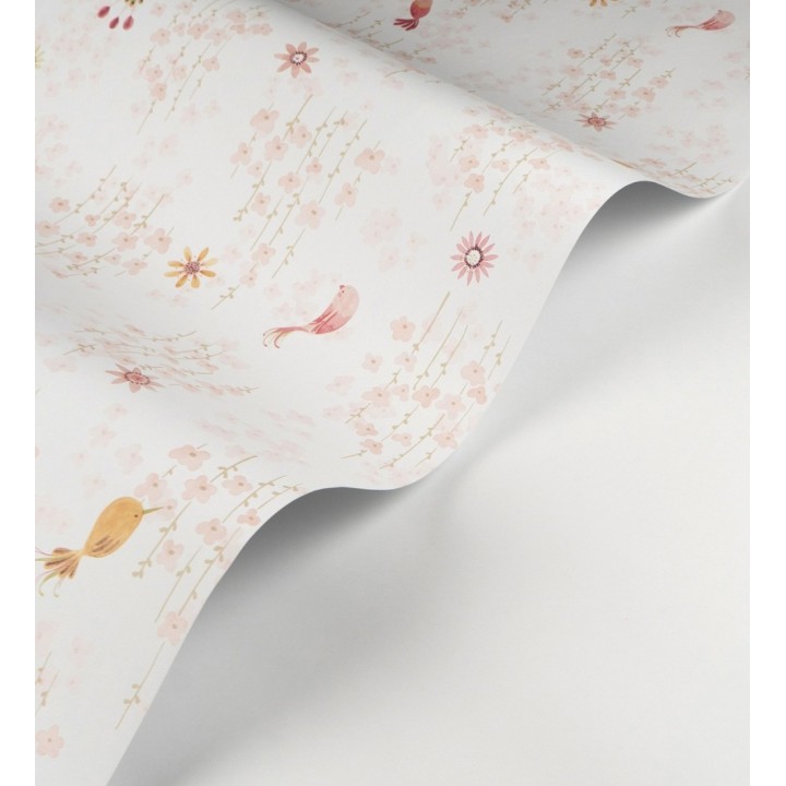 Papel pintado de pajaritos y flores color rosa palo - Alma Birds 684461