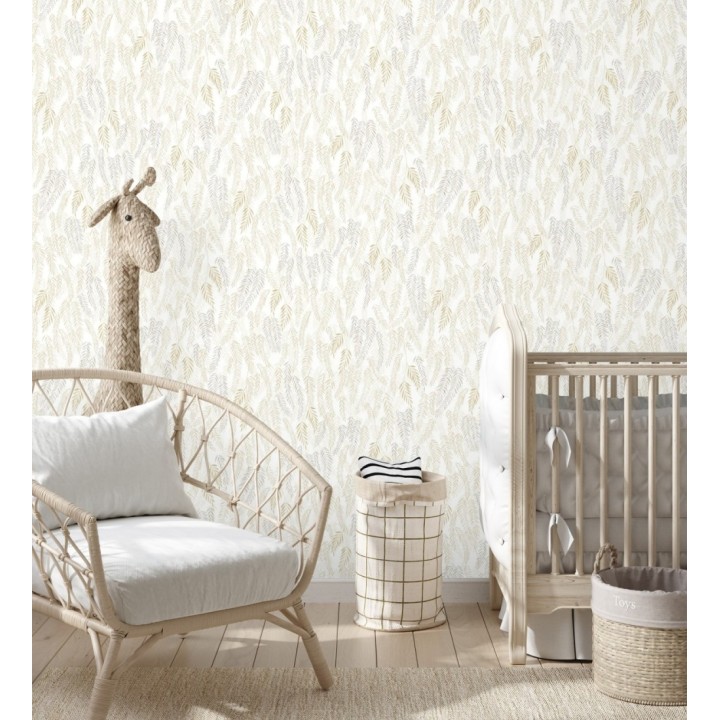 Papel pintado de hojas en tonos beige y gris - Lara Willow 684464