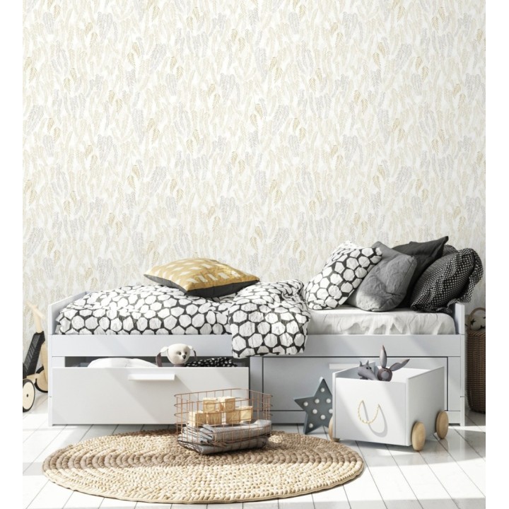 Papel pintado de hojas en tonos beige y gris - Lara Willow 684464