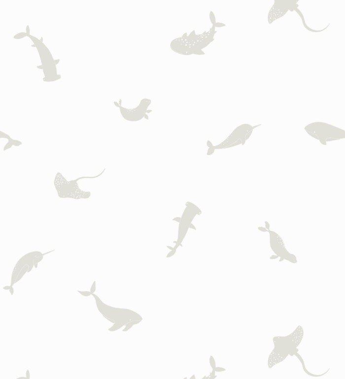Papel pintado de peces ballenas tiburones y focas infantil color gris - Sydney Playful 684469