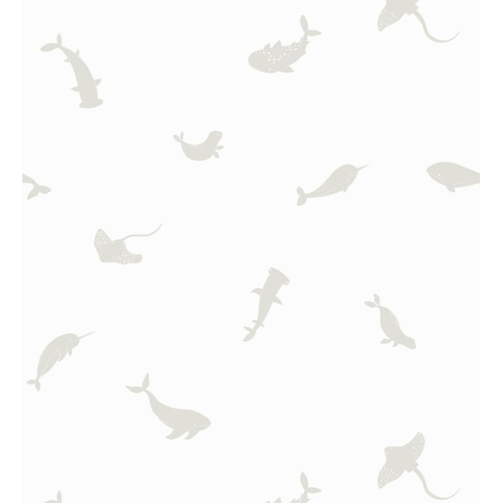 Papel pintado de peces ballenas tiburones y focas infantil color gris - Sydney Playful 684469