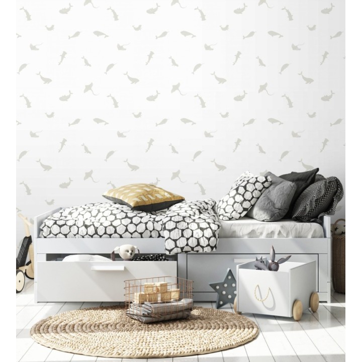 Papel pintado de peces ballenas tiburones y focas infantil color gris - Sydney Playful 684469