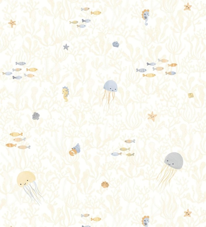 Papel pintado de medusas peces cangrejos y caballitos de mar infantil - Pipo Jelly 684470