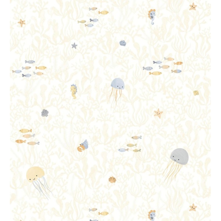 Papel pintado de medusas peces cangrejos y caballitos de mar infantil - Pipo Jelly 684470