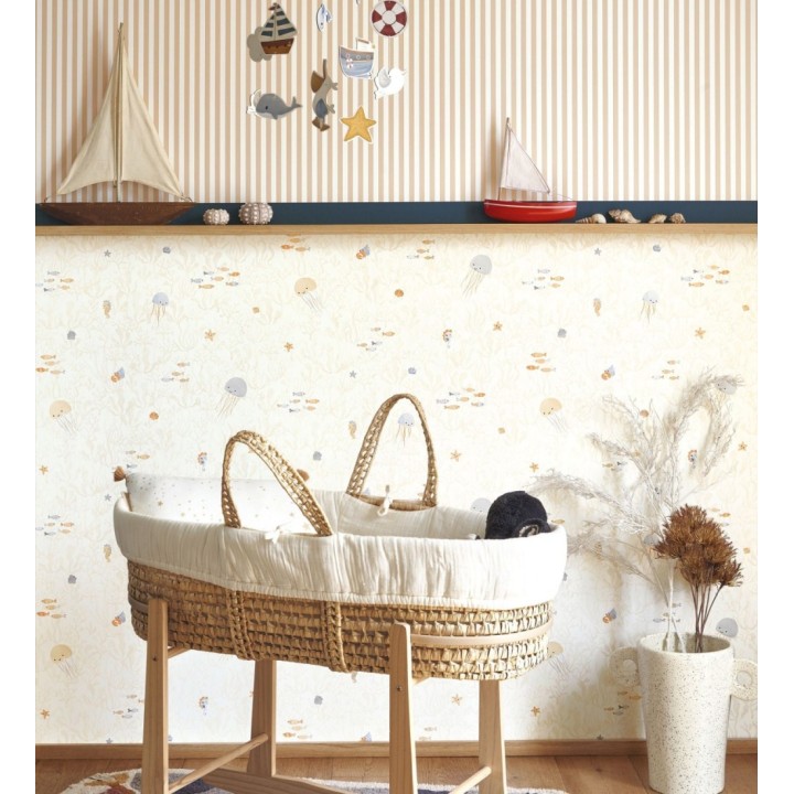 Papel pintado de medusas peces cangrejos y caballitos de mar infantil - Pipo Jelly 684470