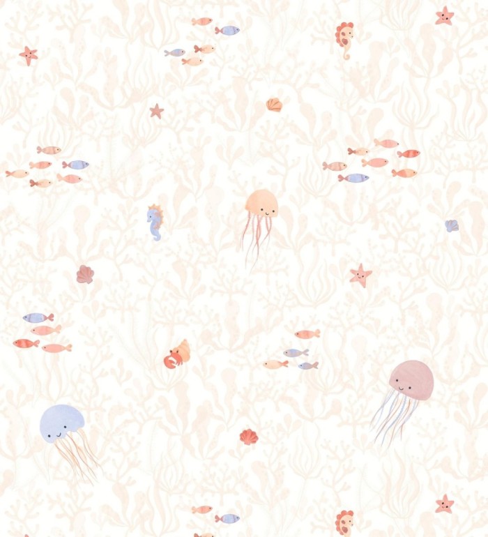 Papel pintado de medusas peces cangrejos y caballitos de mar infantil - Pipo Jelly 684471