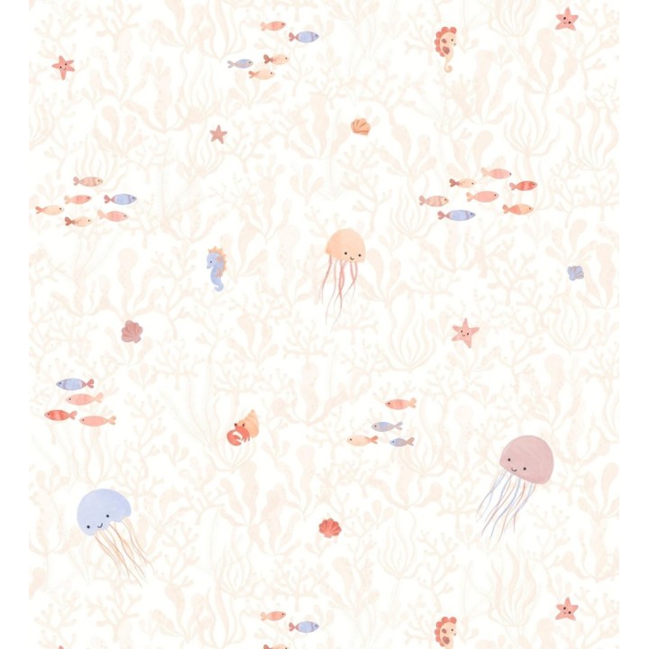 Papel pintado de medusas peces cangrejos y caballitos de mar infantil - Pipo Jelly 684471