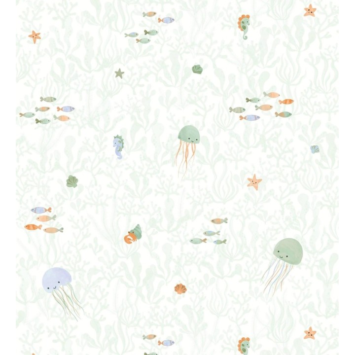 Papel pintado de medusas peces cangrejos y caballitos de mar infantil - Pipo Jelly 684472