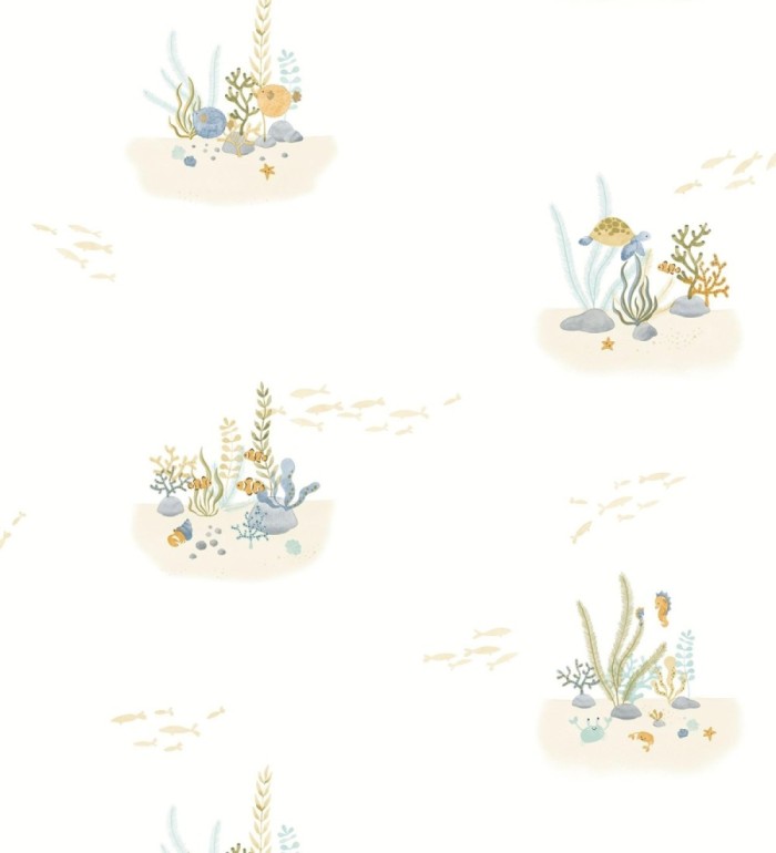 Papel pintado arrecife coral acuarela infantil con peces - Nile Aquatic 684473