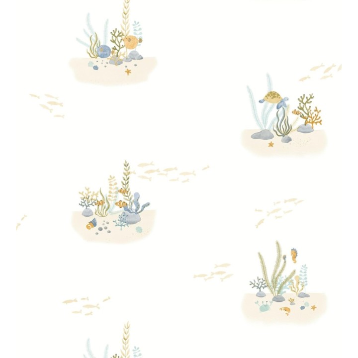 Papel pintado arrecife coral acuarela infantil con peces - Nile Aquatic 684473