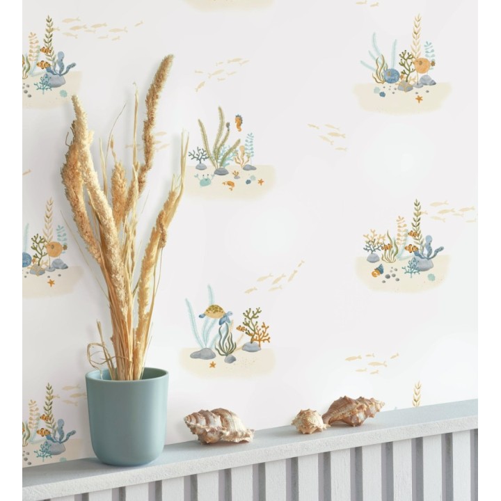 Papel pintado arrecife coral acuarela infantil con peces - Nile Aquatic 684473