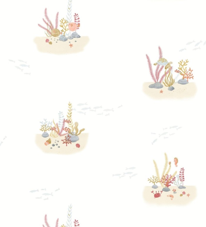Papel pintado arrecife coral acuarela infantil con peces - Nile Aquatic 684474