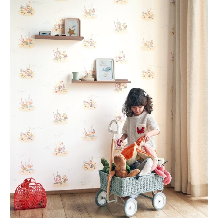 Papel pintado arrecife coral acuarela infantil con peces - Nile Aquatic 684474