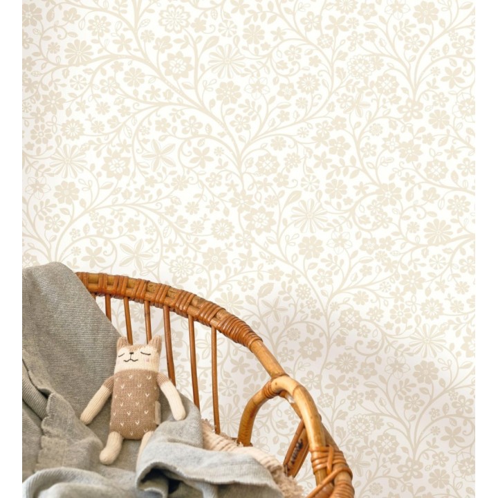 Papel pintado flores ilustración botánica sutil y armónica tono beige - Natalie Reverie 684475
