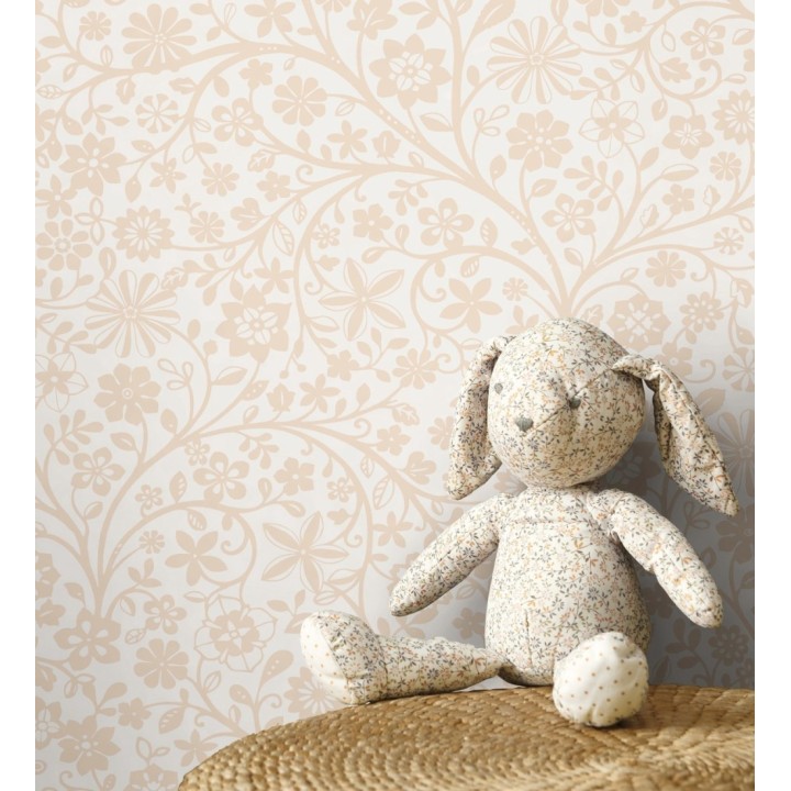 Papel pintado flores ilustración botánica sutil y armónica tono melocotón - Natalie Reverie 684476