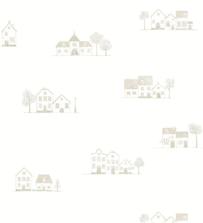 Papel pintado de casas dibujo infantil color beige neutro - Cotswold Lovely 684478