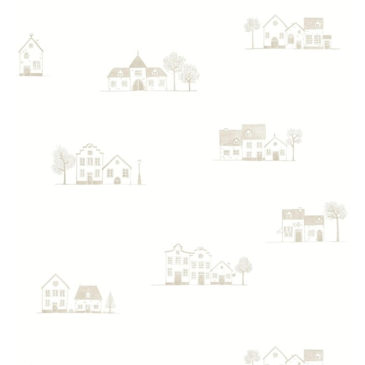 Papel pintado de casas dibujo infantil color beige neutro - Cotswold Lovely 684478