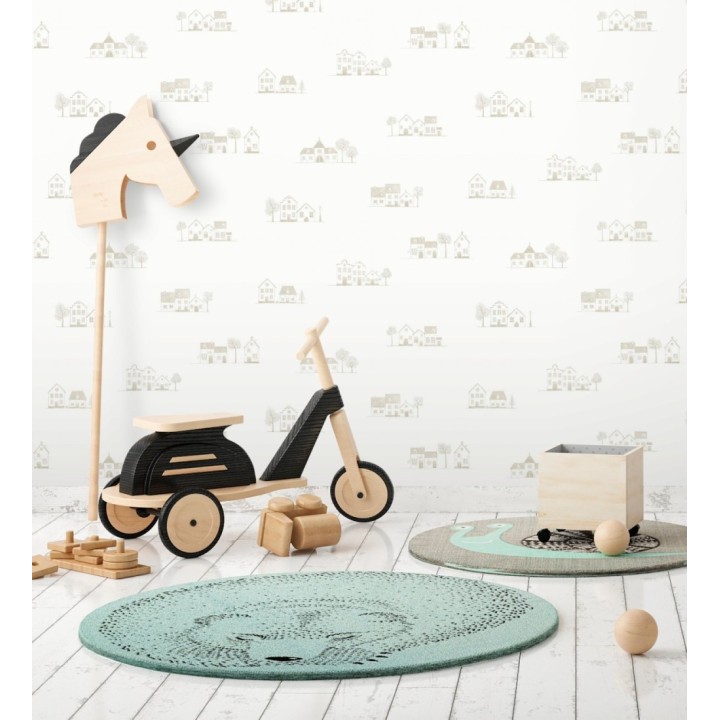 Papel pintado de casas dibujo infantil color beige neutro - Cotswold Lovely 684478