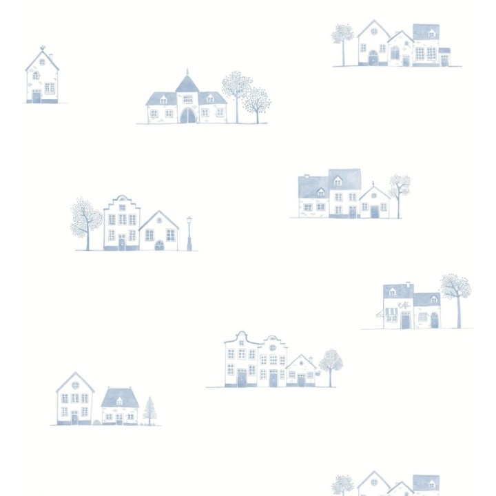 Papel pintado de casas dibujo infantil color azul - Cotswold Lovely 684479