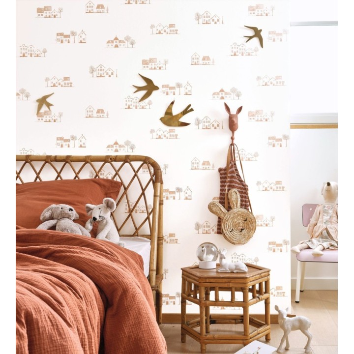 Papel pintado de casas dibujo infantil color teja - Cotswold Lovely 684480