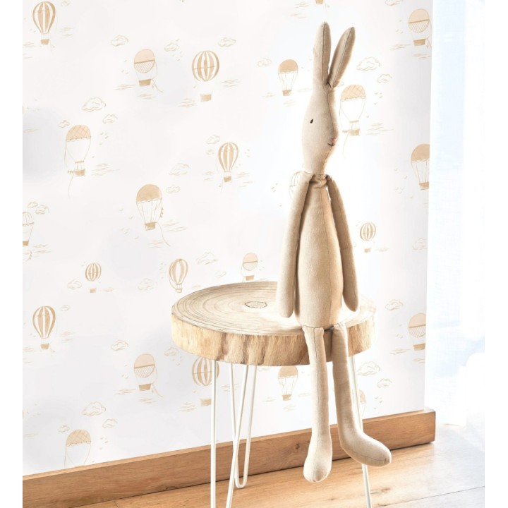Papel pintado infantil de globos aerostáticos color beige - Lund Airborne 684481