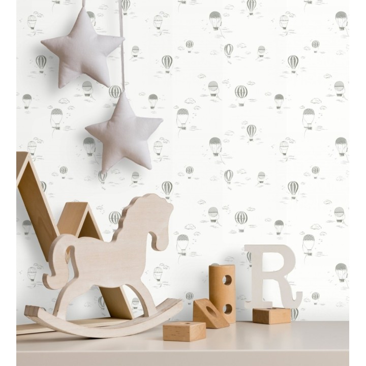 Papel pintado infantil de globos aerostáticos color gris - Lund Airborne 684484