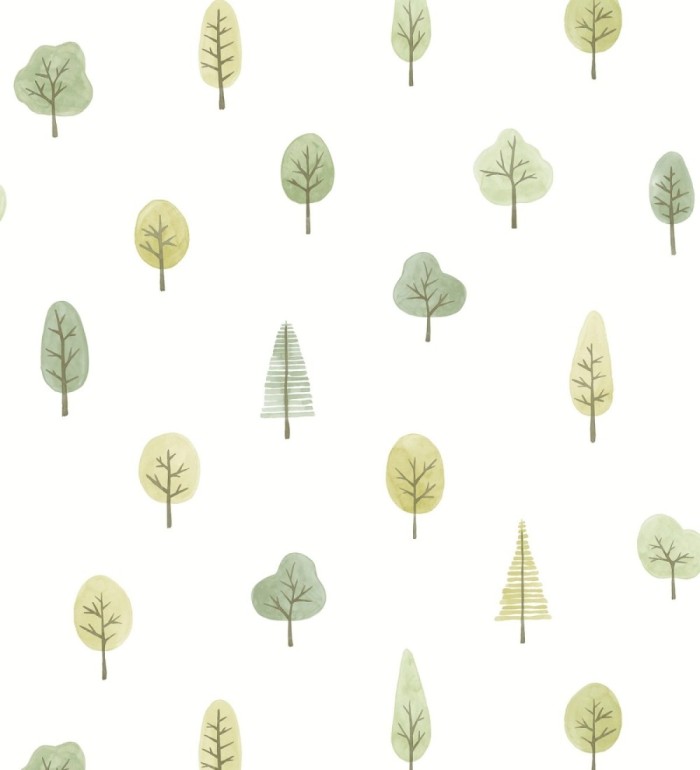 Papel pintado bosque minimalista acuarela suave tonos verdes - Willow Woody 684486