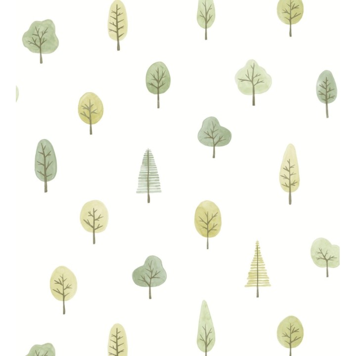 Papel pintado bosque minimalista acuarela suave tonos verdes - Willow Woody 684486