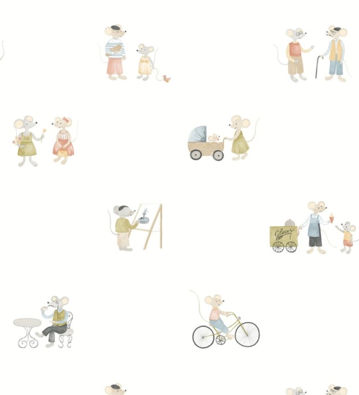 Papel pintado infantil de ratoncitos parisinos - Marais Petite 684488