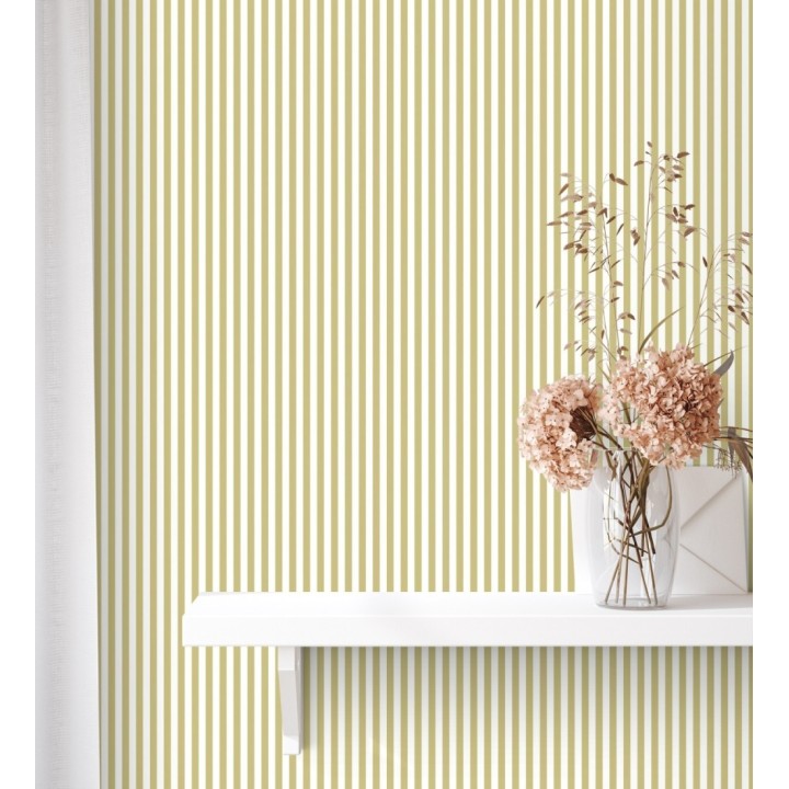 Papel pintado rayas finas infantiles tonos mostaza y blanco - Andy Stripes 684490