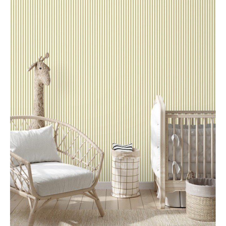 Papel pintado rayas finas infantiles tonos mostaza y blanco - Andy Stripes 684490