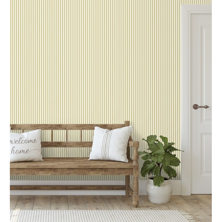Papel pintado rayas finas infantiles tonos mostaza y blanco - Andy Stripes 684490