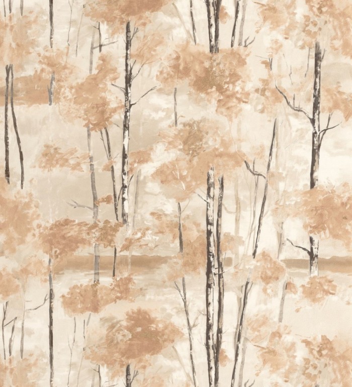 Papel pintado bosque pictórico etéreo con copas de árboles tonos terracota - Tagus Silvery 684492